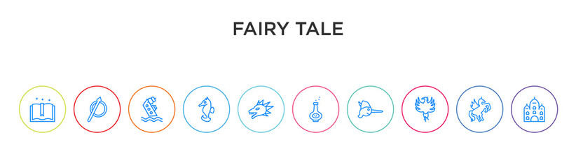 fairy tale concept 10 outline colorful icons