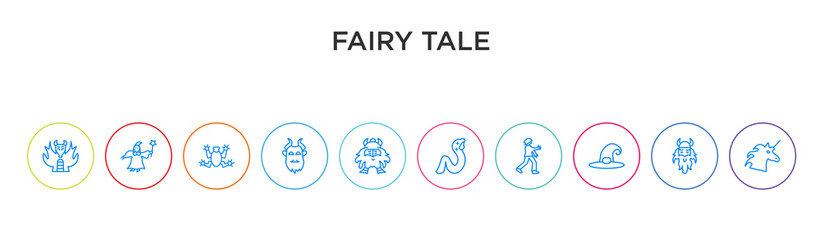 fairy tale concept 10 outline colorful icons