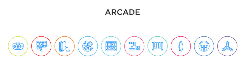 arcade concept 10 outline colorful icons