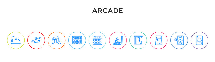 arcade concept 10 outline colorful icons