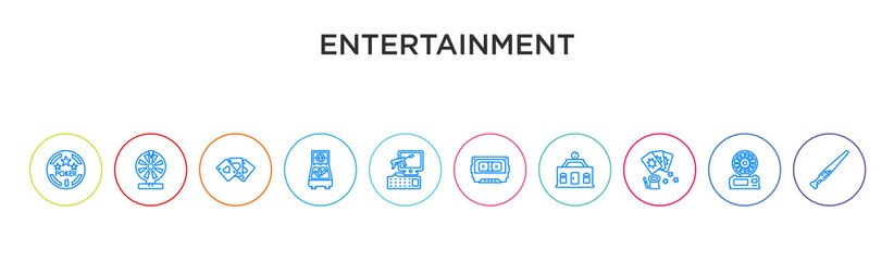 entertainment concept 10 outline colorful icons