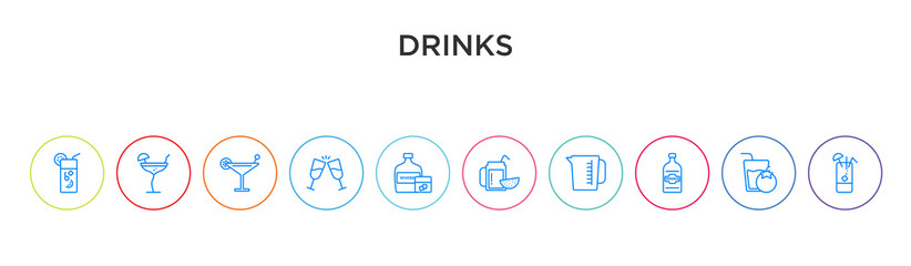 drinks concept 10 outline colorful icons