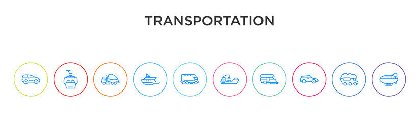transportation concept 10 outline colorful icons