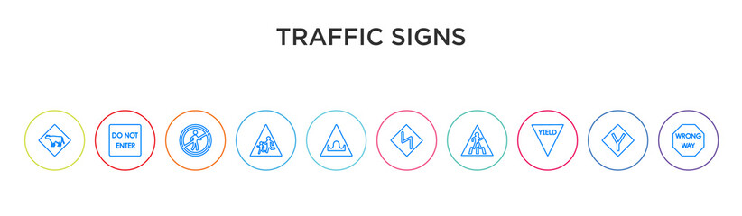 traffic signs concept 10 outline colorful icons
