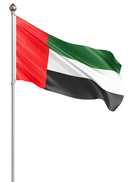 United Arab Emirates flag blowing in the wind. Background texture. 3d rendering, wave - Illustration. Isolated on white.