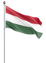 Hungary flag blowing in the wind. Background texture. 3d rendering, wave. Isolated on white. Illustration.