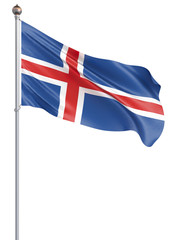 Iceland flag blowing in the wind. Background texture. 3d rendering, waving flag. – Illustration, capital, Reykjavik. Isolated on white.