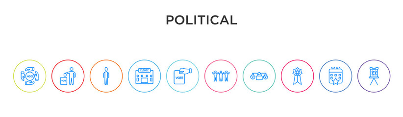 political concept 10 outline colorful icons