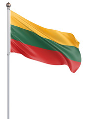 Lithuania flag blowing in the wind. Background texture. 3d rendering, wave. Isolated on white. Illustration.
