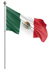 Mexico flag blowing in the wind. Background texture. 3d rendering, waving flag. - Illustration