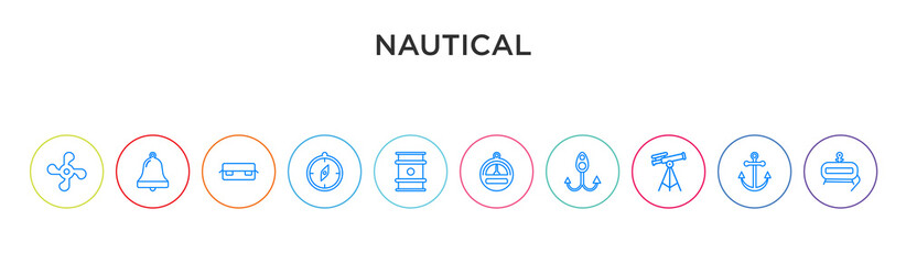 nautical concept 10 outline colorful icons