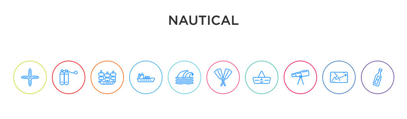 nautical concept 10 outline colorful icons