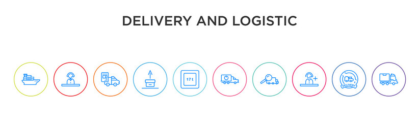 delivery and logistic concept 10 outline colorful icons
