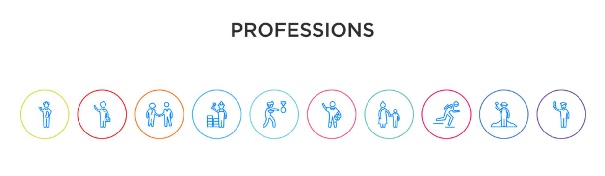 professions concept 10 outline colorful icons