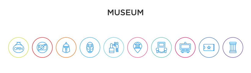 Fototapeta na wymiar museum concept 10 outline colorful icons