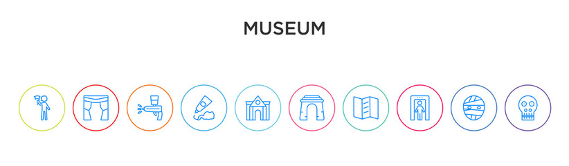 museum concept 10 outline colorful icons