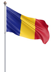 Romania flag blowing in the wind. Background texture. Bucharest, Romania. 3d rendering, wave. - Illustration. Isolated on white.