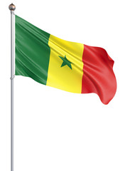 Senegal flag blowing in the wind. Background texture. 3d rendering, wave. Isolated on white.