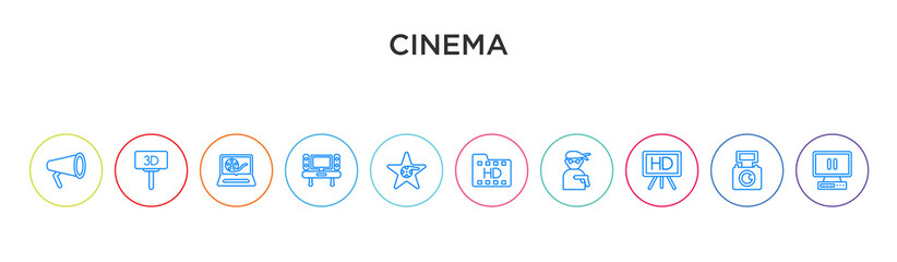 cinema concept 10 outline colorful icons