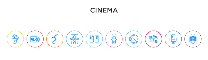 cinema concept 10 outline colorful icons