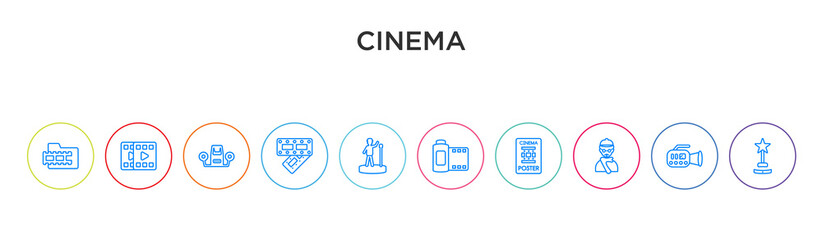 cinema concept 10 outline colorful icons