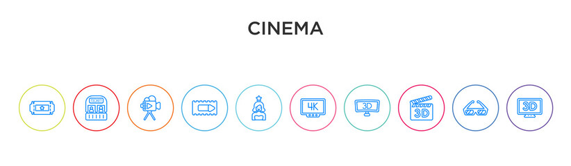 cinema concept 10 outline colorful icons