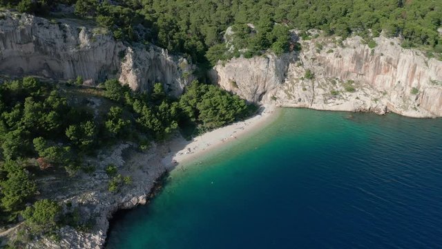 Aerial view of the world known beach Nugal near Tucepi