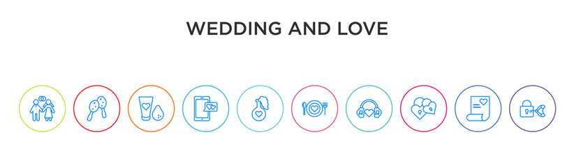 wedding and love concept 10 outline colorful icons