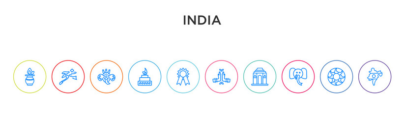 india concept 10 outline colorful icons