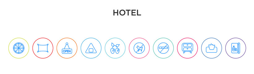 Fototapeta na wymiar hotel concept 10 outline colorful icons