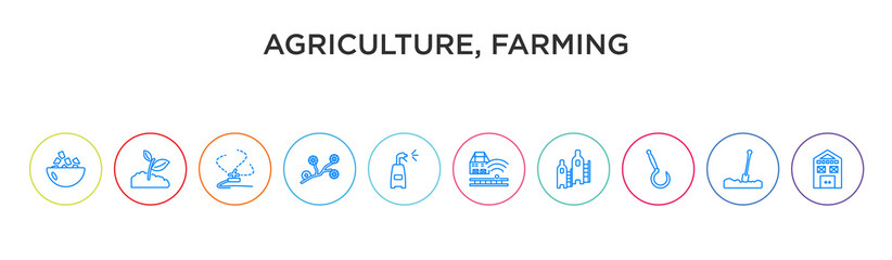 agriculture, farming concept 10 outline colorful icons