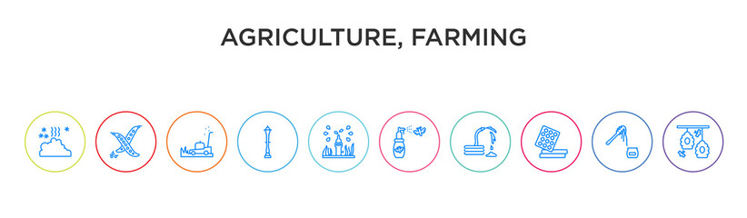 agriculture, farming concept 10 outline colorful icons