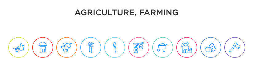 agriculture, farming concept 10 outline colorful icons