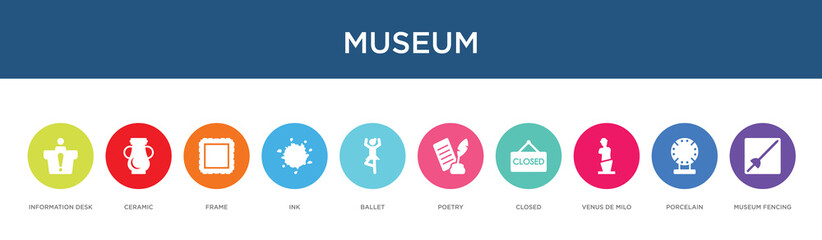 museum concept 10 colorful icons