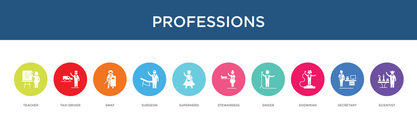 professions concept 10 colorful icons