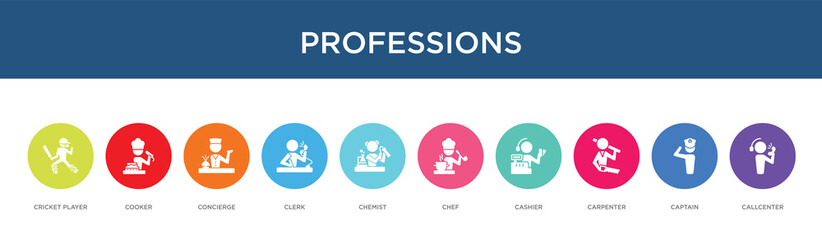 professions concept 10 colorful icons