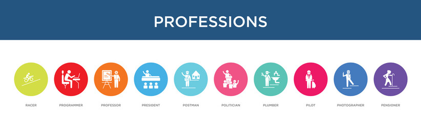 Fototapeta na wymiar professions concept 10 colorful icons
