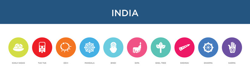 india concept 10 colorful icons