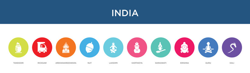 india concept 10 colorful icons