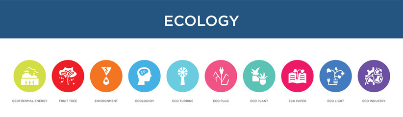 ecology concept 10 colorful icons