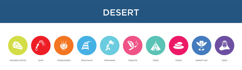 Fototapeta na wymiar desert concept 10 colorful icons