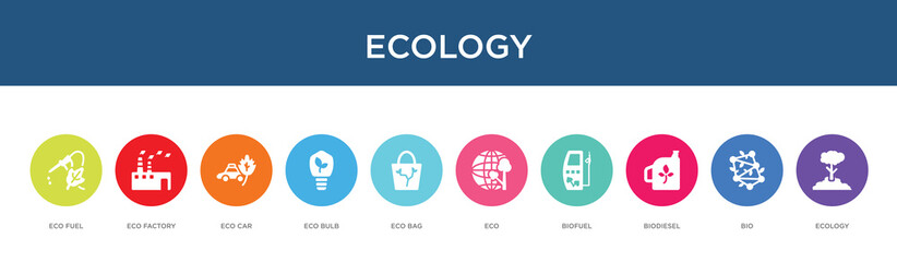 ecology concept 10 colorful icons