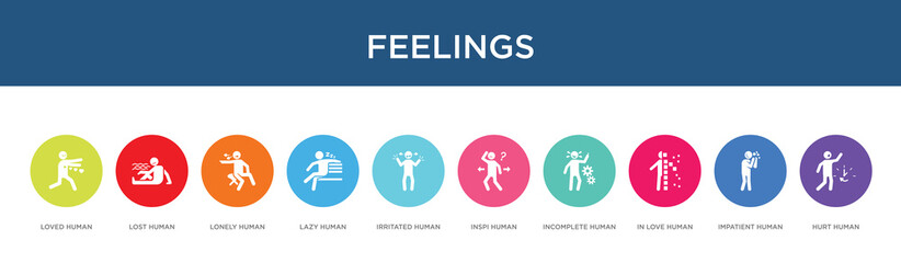 Fototapeta na wymiar feelings concept 10 colorful icons