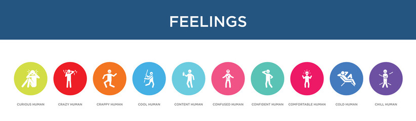 feelings concept 10 colorful icons