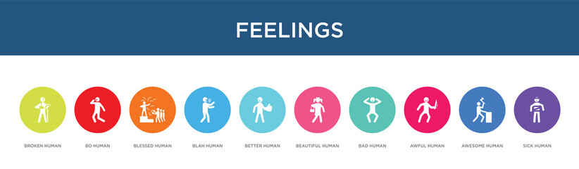 feelings concept 10 colorful icons