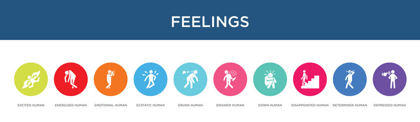 feelings concept 10 colorful icons