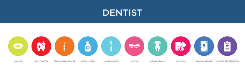 dentist concept 10 colorful icons