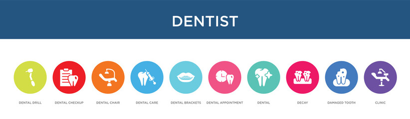 dentist concept 10 colorful icons