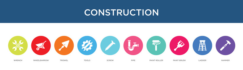 construction concept 10 colorful icons