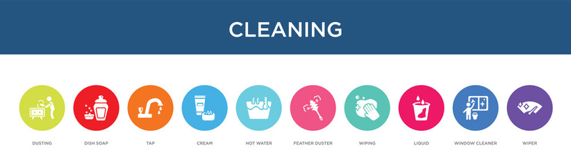 cleaning concept 10 colorful icons
